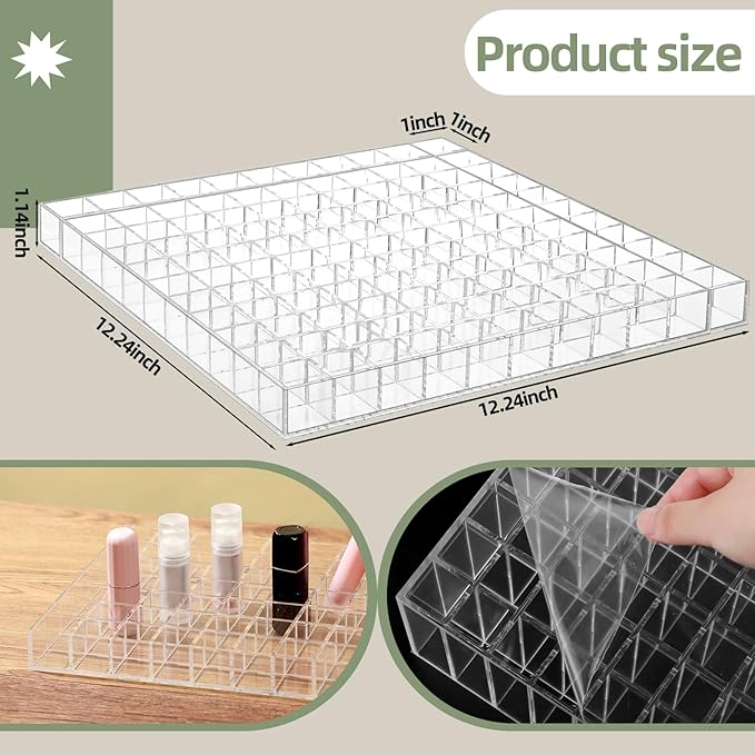 Mumufy Lipstick Holder Clear Acrylic Organizer Makeup Lip Gloss Organizer Plastic Cosmetic Display Case for Lipstick Brushes Bottles Perfume Essential Drawer Vanity Bathroom (121 Slot)