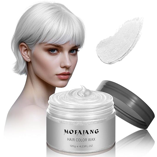 Christmas White Hair Spray Color, Hair Color Wax, 4.23 Ounces Natural Hair Wax Color, Washable Kids Women Temporary Hair Color Dye Clays Pomades for Parties, Cosplay, Role Playing, Halloween (White)