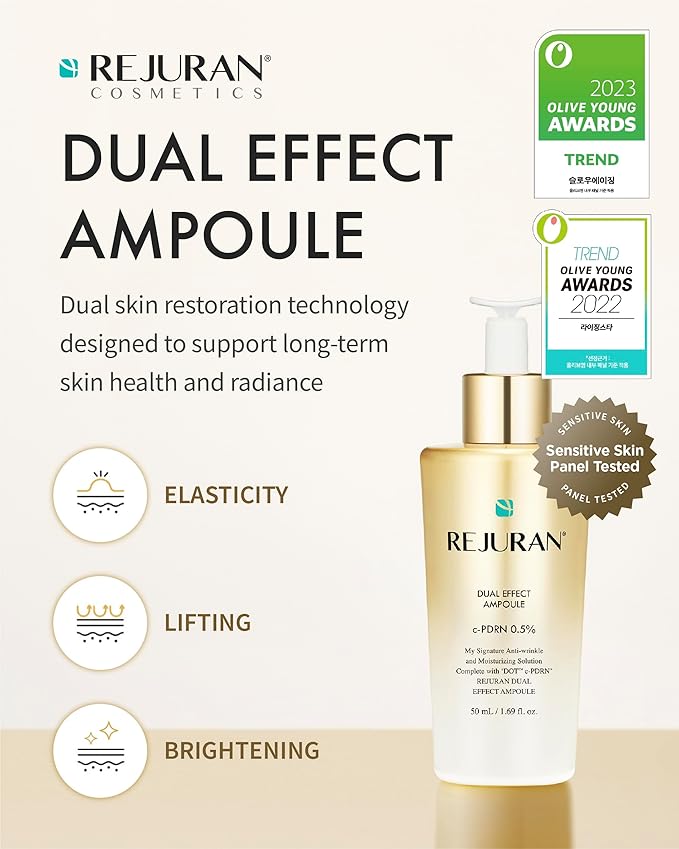 REJURAN® Dual Effect Ampoule, DOT DUAL c-PDRN® [Larger Size] - Salmon DNA Face Serum for Deep Rejuvenation, Wrinkle Care, Skin Elasticity with Visible Anti-Aging Results. Korean Skincare (1.69 fl oz)
