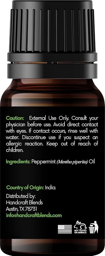 Handcraft Blends Peppermint Essential Oil – 0.33 Fl Oz – 100% Pure and Natural – Premium Grade Essential Oil for Diffuser and Aromatherapy, Skin, Massage, Candle and Soap Making Fragrance