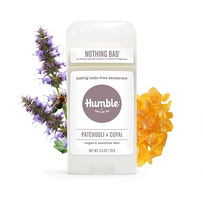 HUMBLE BRANDS Aluminum-Free Deodorant, Vegan and Cruelty- free, Formulated for Sensitive Skin, Patchouli & Copal, 2.5 Ounce (Pack of 1)