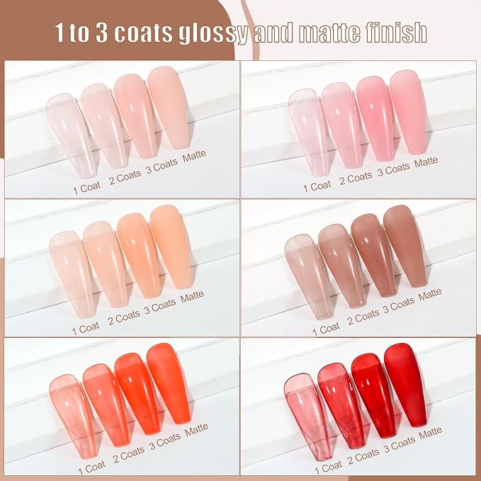 Artdone Sheer Gel Nail Polish Set Jelly UV Gel 6 Colors Translucent Nude Pink Orange Brown Colors Nail Polish For All Seasons Neutral Soak off LED Lamp Gel Manicure Kit For Nail Art