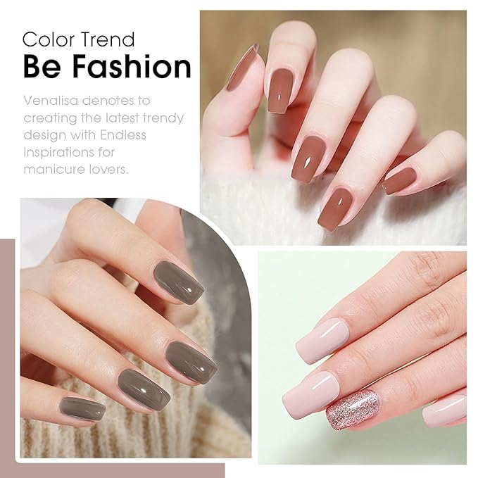 VENALISA Neutral Nude Gel Nail Polish Set, 6 Colors Grey Nude Light Brown Gel Polish UV Gel Soak Off For Nail Salon DIY Home Manicure