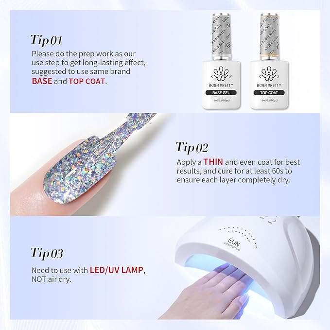 Born Pretty Christmas Silver Glitter Gel Nail Polish Shiny Silver Gel Polish Nail Art Design Manicure DIY at Home 15ml