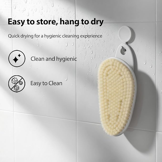 Ergonomic Large Size Back Cleansing Brush for Men & Women's Showers Extra-Large Curved Soft-Bristle Brush for Body Cleansing & Exfoliation,White