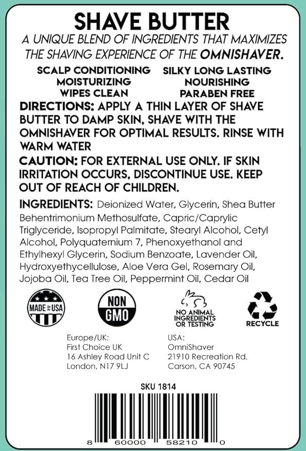 OmniShaver Shave Butter – Moisturizing Shaving Cream for Men & Women | Sensitive Skin Formula | Travel Size 6 oz | Aloe, Tea Tree & Shea Butter - Pack of 4