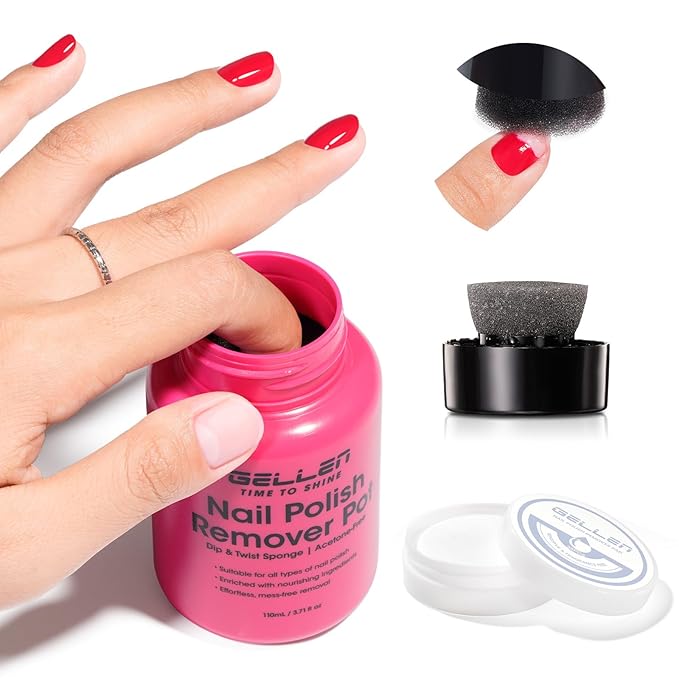 Gellen Nail Polish Remover, Dip Twist Sponge Nail Polish Remover Pot For Fingernail Toenail, Non-Acetone, Fragrance Free, 5-9s Quick Removal, Non-drying Formula Shea Butter & Vitamin E, Non-toxic