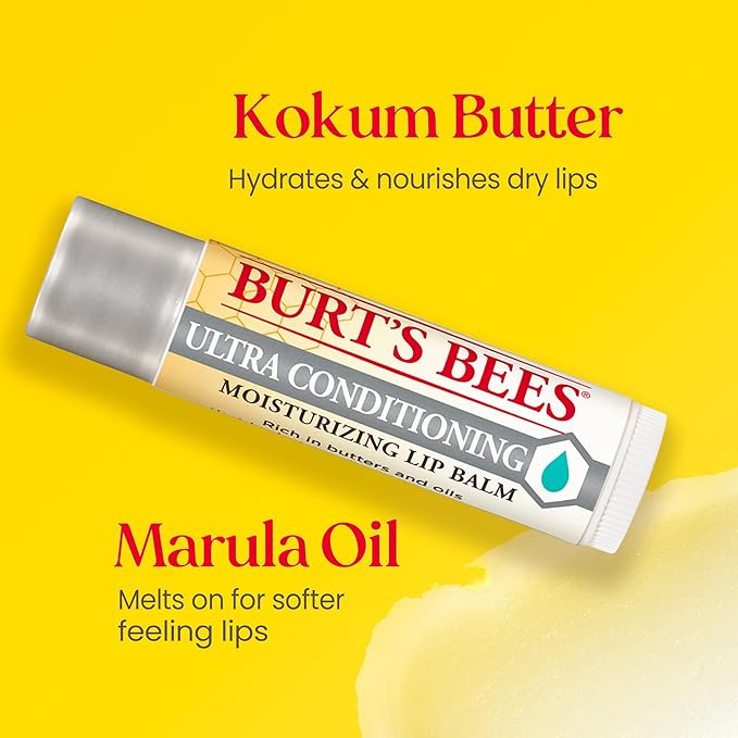 Burt's Bees Stocking Stuffers, Lip Balm Beeswax and Ultra Conditioning Lip Balm Pack, Hydrating Lip Moisturizer with Kokum and Shea Butter, Natural Origin Lip Care, 4 Tubes, 0.15oz.
