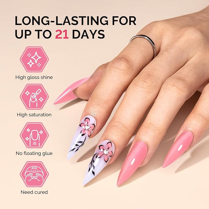 MelodySusie Fleurwee Plant Based Gel Nail Polish, Nail Polish Hema Free 21 Non Toxic Long Lasting No Chip Finger Toe Nail Art Manicure Salon DIY at Home Gifts for Women Peach Blossom Pink P54