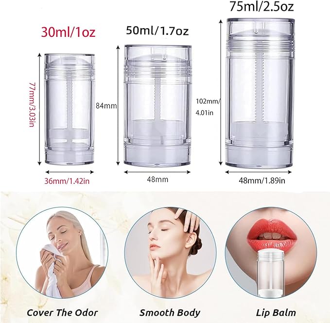 10 Pcs 30ml/1oz Empty Deodorant Containers Bottom Filling Stick Plastic Deodorant Container Twist up Refillable Deodorant Bottles Empty Lip Balm Tube for Homemade DIY Lipstick Crayon Chapstick