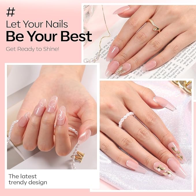 modelones Nude Gel Polish Jelly Natural Pink Gel Nail Polish French Tip Base Color Translucent Soak Off U V Soap Nails for Nail Art Manicure at Home 15ML