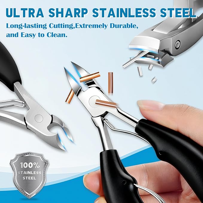 Heavy Duty Toenail Clippers Set for Seniors Thick Toenails, 7-in-1 Nail Clippers with Catcher, Professional Long Handle Ingrown Toenail Clippers for Men, Fingernail Manicure Pedicure Kit