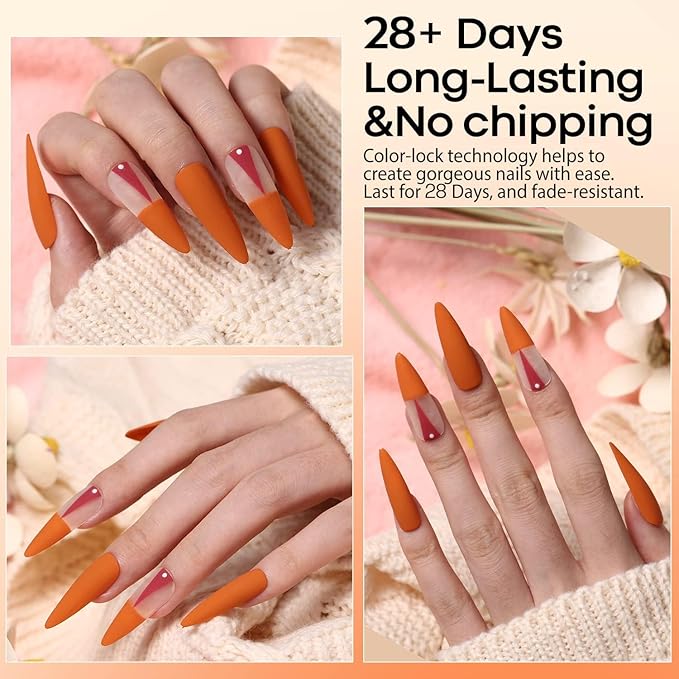 modelones Fall Gel Nail Polish Bright Orange Polish Neon Polish, Soak OFF UV LED Gel Nail Polish Manicure Autumn Nail Art DIY Salon 15 ML