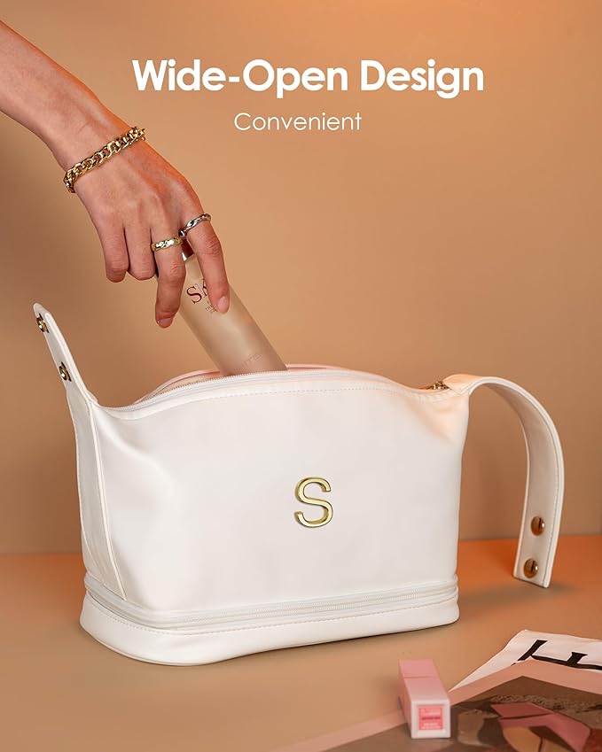 Teen Gifts-Makeup Bag Personalized Bags with Handle, Waterproof Double Layer Cosmetic Pouch, 18Th Birthday Gifts Makeup Bags Letter Travel Toiletry Bag with Makeup Brush Organizer