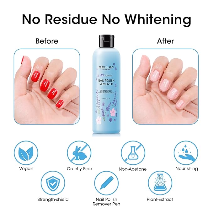 Gellen Nail Polish Remover Set with Corrector Pen, 280ml Ocean Breeze Scent Non-Acetone Nail Polish Remover, Precision Pen with 3 Refill Tips Easy Use | Rapidly Removes Natural and Glitter Nails