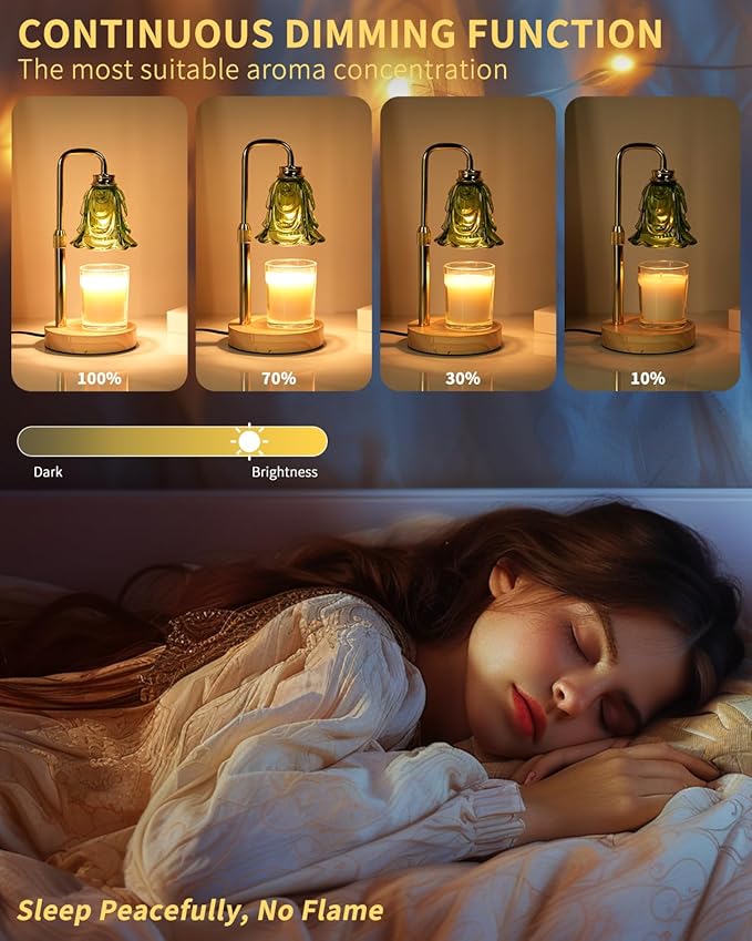 Tulip Candle Warmer Lamp, Adjustable Height, Dimmable Candle Warmer with Timer, Mom Womens Gifts for Birthday, Unique Home Decor Aesthetic (Green)