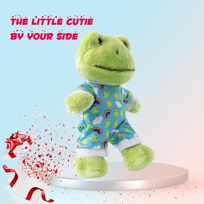 9Inch Green Frog Plush, Soft Frog Stuffed Animal Plush Toy, Kawaii Plush Doll, Cute Plushie with Cloths Toy Gift for Kids Children Birthday