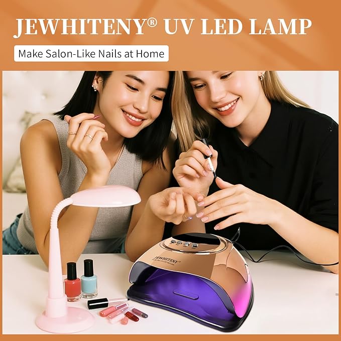 JEWHITENY Golden U V LED Light for Gel Nails:Nail Lamp with 4 Timers & Automatic Sensor Fast Curing Light for Gel Nail Polish Professional Manicure Tool