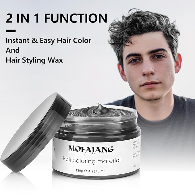 Black Temporary Hair Color Wax - SOVONCARE Washable Gray Hair Dye for Men & Women, All-Day Hold Disposable Hair Styling Clays for Party, Cosplay & Daily 4.23 oz