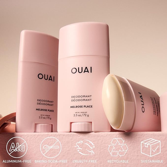 OUAI Aluminum Free Deodorant - Women's Deodorant with 24-Hour Odor Control & Invisible Application - Enriched with Notes of Rose, Berry, Lychee & Pink Peppercorn - Melrose Place (2.5 oz)