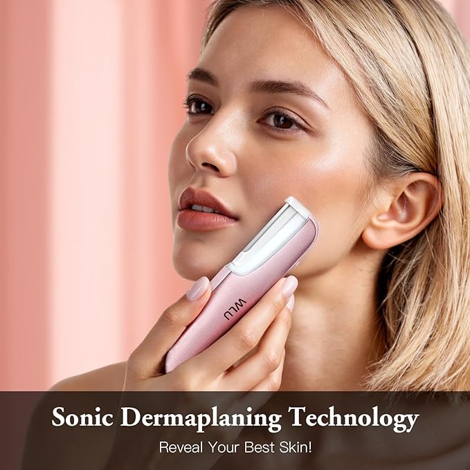 Dermaplaning Tool for Women Face - Edge Technology Sonic Dermaplane Razor for Facial Exfoliation & Peach Fuzz Hair Removal with 10 Refill Blades (Pink)