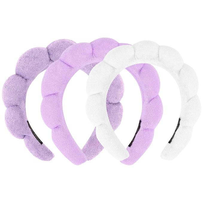 3 Pack Spa Headbands for Washing Face, Skincare Headbands Makeup Headband Sponge Face Wash Headbands, Terry Cloth Headbands Puffy Hair Band for Washing Face