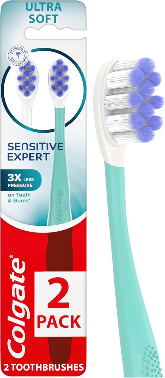 Colgate Sensitive Expert Ultra Soft Sensitive Toothbrush Pack, Extra Soft Toothbrush for Sensitive Gums and Teeth, Gently Cleans Teeth and Gums, 2 Pack