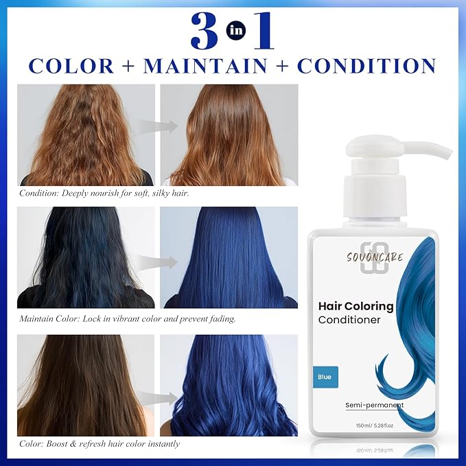 SOVONCARE Blue Hair Color Depositing Conditioner Mask 5.28 OZ, Cruelty-Free