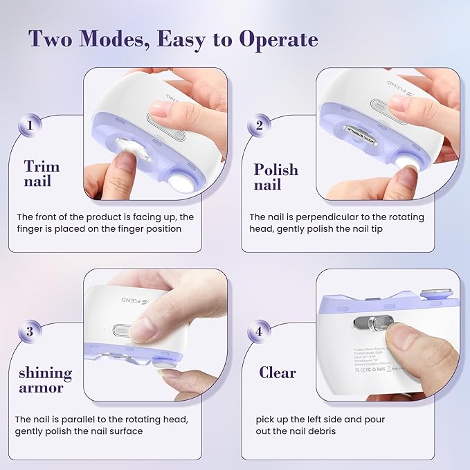 Electric Nail Clipper,2-in-1 Automatic Nail Clipper,Electric Nail Grinder,40DB Baby Nail Trimmer,LED Light Electric Nail Trimmer for Baby,Kids,Adults,Seniors,Manicure Set,Baby Nail Kit Portable White