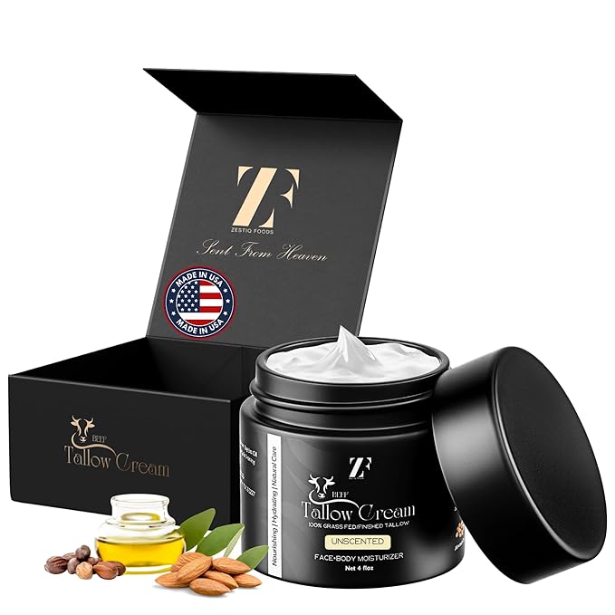 ZF 100% Grass Fed Beef Tallow for Skin Care - Face + Body - Natural Organic Lotion - Whipped Moisturizer for Sensitive Skin 4 FL. oz. (Unscented)