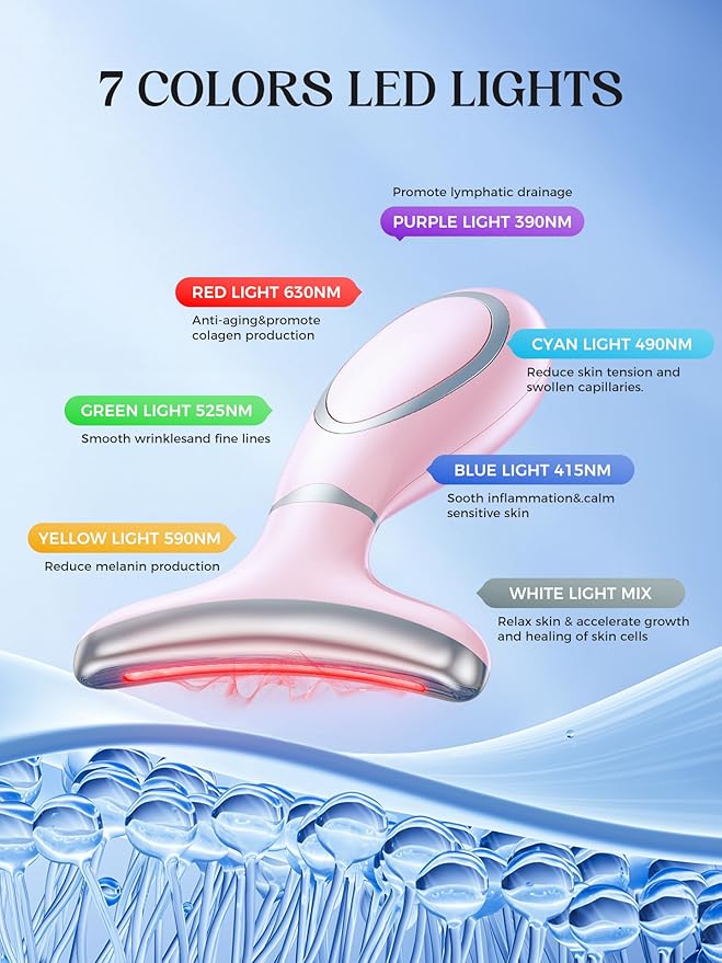 Red Light Therapy for Face & Neck, Face Massager Tool for Anti-Aging, Skin Facial Sculptor, 7-Color LED Phototherapy Device with Lifting, Heat & Vibration, Firming, Rechargeable Beauty Tool