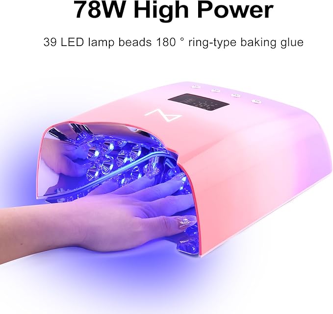 M - NEO Cordless & Rechargeable Nail Curing Lamp 78W with 4 LCD Time Display Timer, Auto Sensor, and Spacious Interior for All Hand Sizes and Nail Lengths (Violet)