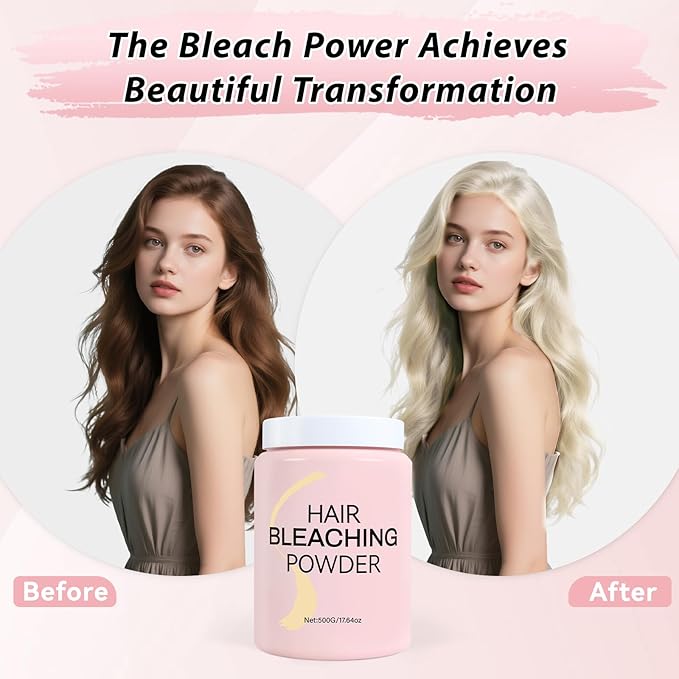 Hair Bleach Powder, Professional Lightening Bleach for Hair, Strong & Gentle Bleach Powder for Hair, Lift Up to 8 Levels, Perfect for DIY Blonde Highlights & Lightening (500g/17.64 oz)