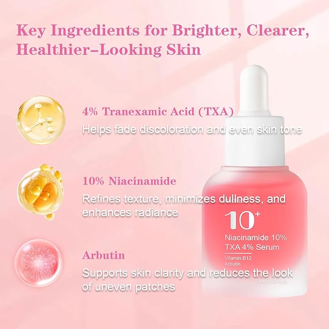 TXA 4% + Niacinamide 10% + Arbutin 2%, Hyaluronic Acid, Hydrating and Clarifying Facial Serum for Smooth, Radiant Looking Skin, Uneven Tone Care (30ml /1.01 fl.oz)
