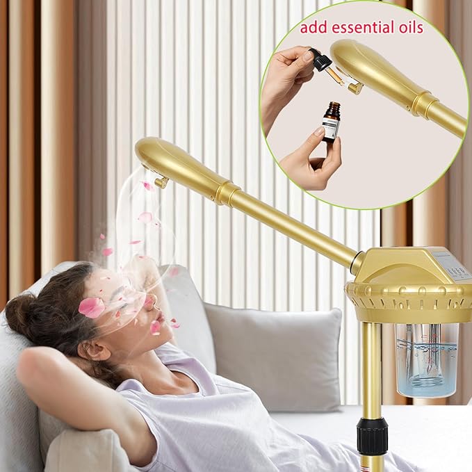 Professional Facial Steamer on Wheels,Gold Ozone Steamer for Face with 30-Minutes Timer,Spa Face Steamer for Deep Facial Cleansing