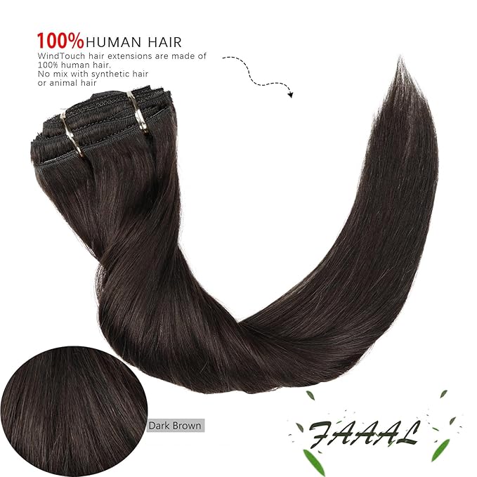 14 Inch Clip in Hair Extensions Real Human Hair 110g 7 Pieces 16 Clips Dark Brown #2 Double Weft Human Hair Clip In Extensions Silky Straight Thick Hair Extensions Clip Ins