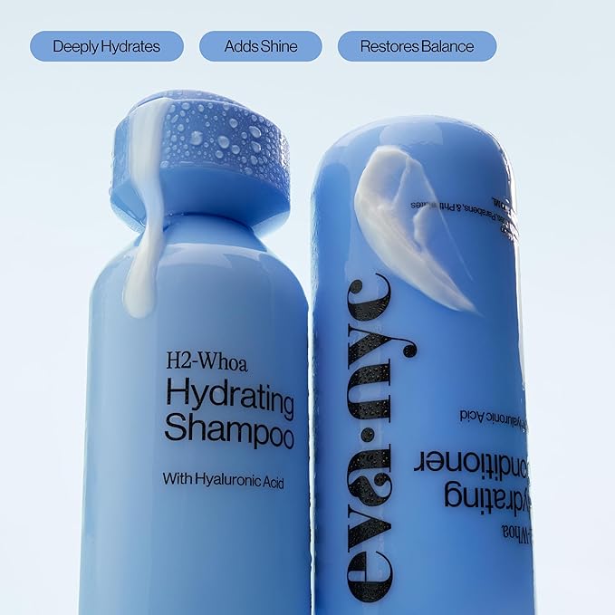 Eva NYC Hyaluronic Acid Hydrating Shampoo and Conditioner Set - Add Moisture + Shine - Restore Hydration + Soften - All Hair Types - Gentle Cleanse, High Lather - Jasmine Scent - 10 floz (Pack of 2)