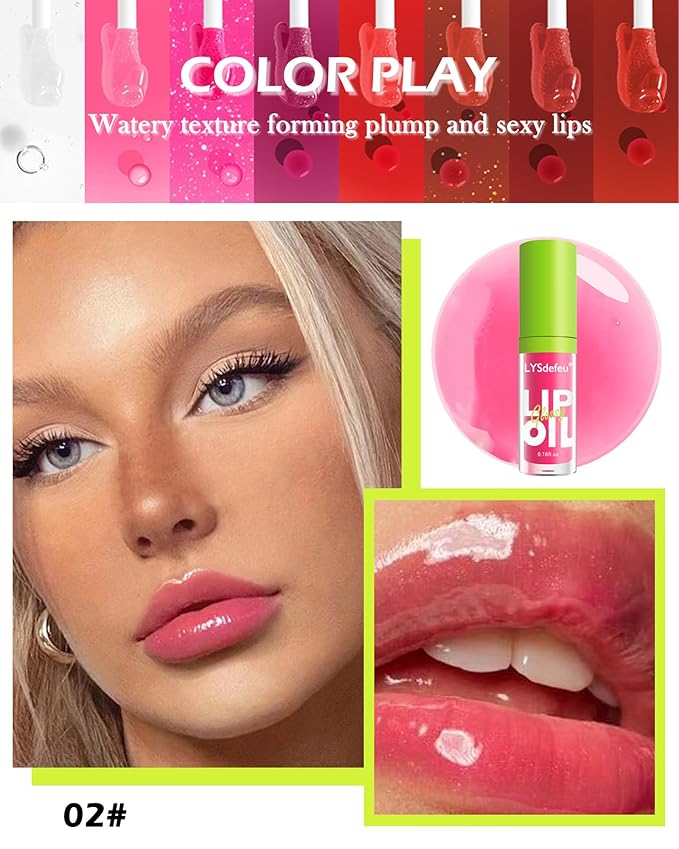 Hydrating Lip Glow Oil-Tinted Lip Oil Lipgloss,Pink Lip Gloss Lipstain Glossy Lip Glaze,Clear Pink Lip Tint Stain,Long Lasting Glow Reviver Lip Care Oil,Christmas Makeup Gift for Women-02