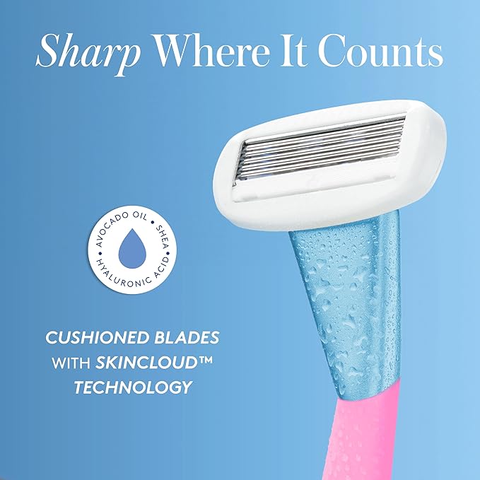 Athena Club Women's Razor Shave Kit, 1 Pool Party Razor Handle + 6 Blade Refills