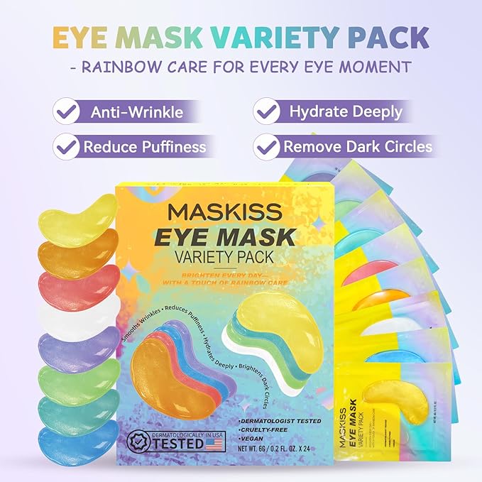 Under Eye Patches Variety Pack (8 Pairs), Eye Masks for Dark Circles Puffy Eyes Undereye Bags With 8 Colors (1 Pairs/Color), Vegan Eye Skin Care Set for Bachelorette Party Favors