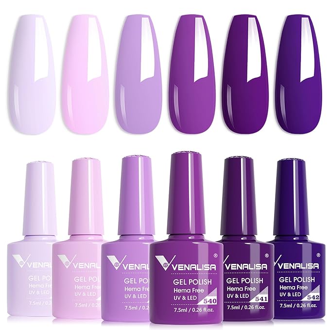 Venalisa Purple Gel Nail Polish Set - 6 Colors, Soak Off UV Gel, Salon Nail Art DIY at Home Manicure