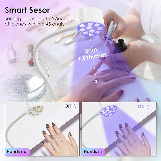 Onite UV Light for Gel Nails with Auto Sensor - 30W LED Fast Curing for Gel X Nails, Rechargeable Heart-Shaped Gooseneck Design, Timer & Portable Mini Manicure Tool