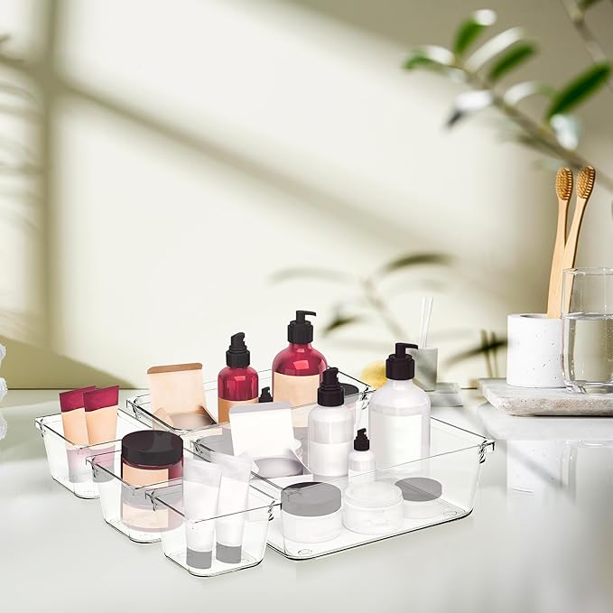 6 Pack Drawer Organizer - 6" X 6" Clear Acrylic Storage Bins with Non-Slip Pads, Versatile Desk Tray for Makeup, Jewelry, Kitchen, Bathroom, and Office Organization