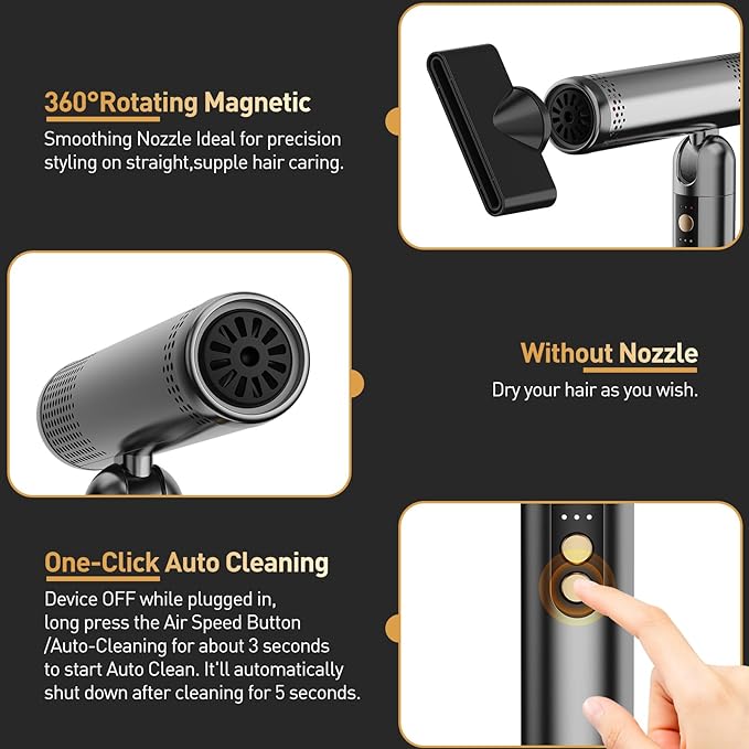 Quico Travel Hair Dryer with Dual Voltage, 120000 RPM Fast Drying Hair Dryers for Women with 500 Million Negative Ions, Thermo-Control Compact Hair Blow Dryer with Cold, 3 Heat & 3 Speed Settings