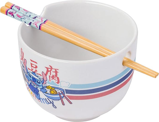 Silver Buffalo Lilo and Stitch Yummy Ceramic Ramen Noodle Rice Bowl with Chopsticks, Microwave Safe, 20 Ounces