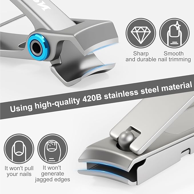 3-Piece Nail Clipper Set, Stainless Steel Fingernail & Toenail Clippers with Nail File, Compact Travel Case, Portable Grooming Kit for Toiletry Bag, Home Use, Men & Women