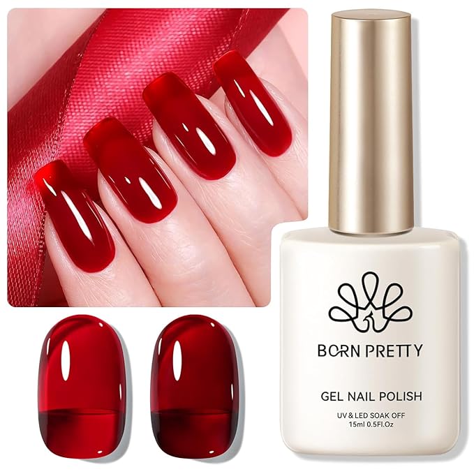 Born Pretty Jelly Burgundy Gel Nail Polish Blood Wine Red Gel Polish Translucent Halloween Christmas Nail Gel Soak Off Hema-Free Gel Polish U V Light Cure for Nail Art DIY 15ML