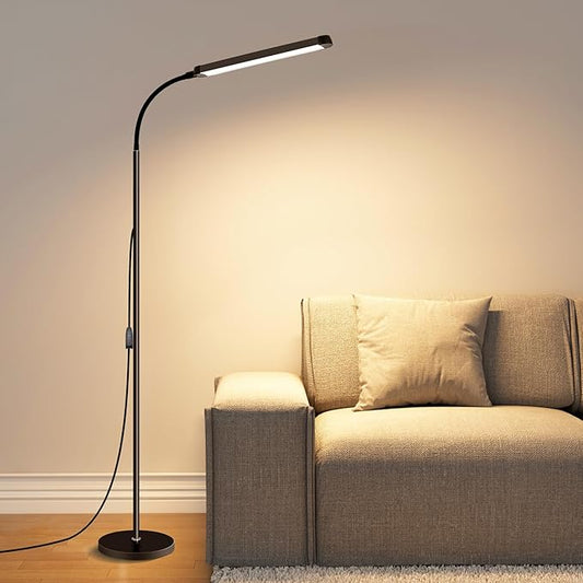 Modern LED Floor Lamp for Reading in Black, Bright 12W Dimmable Standing Light with Adjustable Gooseneck, 3 Color Temperatures, for Living Room corner, Office, Study Room, bedroom bedside nursery,lash