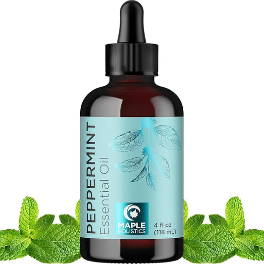 Peppermint Essential Oil for Diffuser Aromatherapy - 100% Pure Peppermint Oil for Hair Skin and Nails Plus Undiluted Refreshing Aromatherapy Essential Oil for Diffusers Baths and Topical Uses 4oz