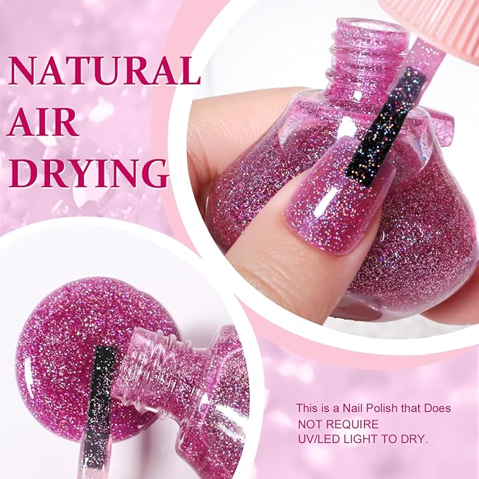 Major Dijit Quick Dry Nail Polish Glitter VioletRed Summer Nail Lacquer for Nail Art Regular Nail Polish 0.41 fl oz.